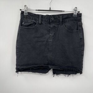 Kancan Jean Skirt Women S Black Denim Short‎ Mini Raw Fray Hem Stretch Med Wash